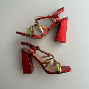 Colorful Strappy Block Heel Sandals